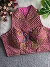 Pink Color Halter Neck Handwork Peacock Blouse