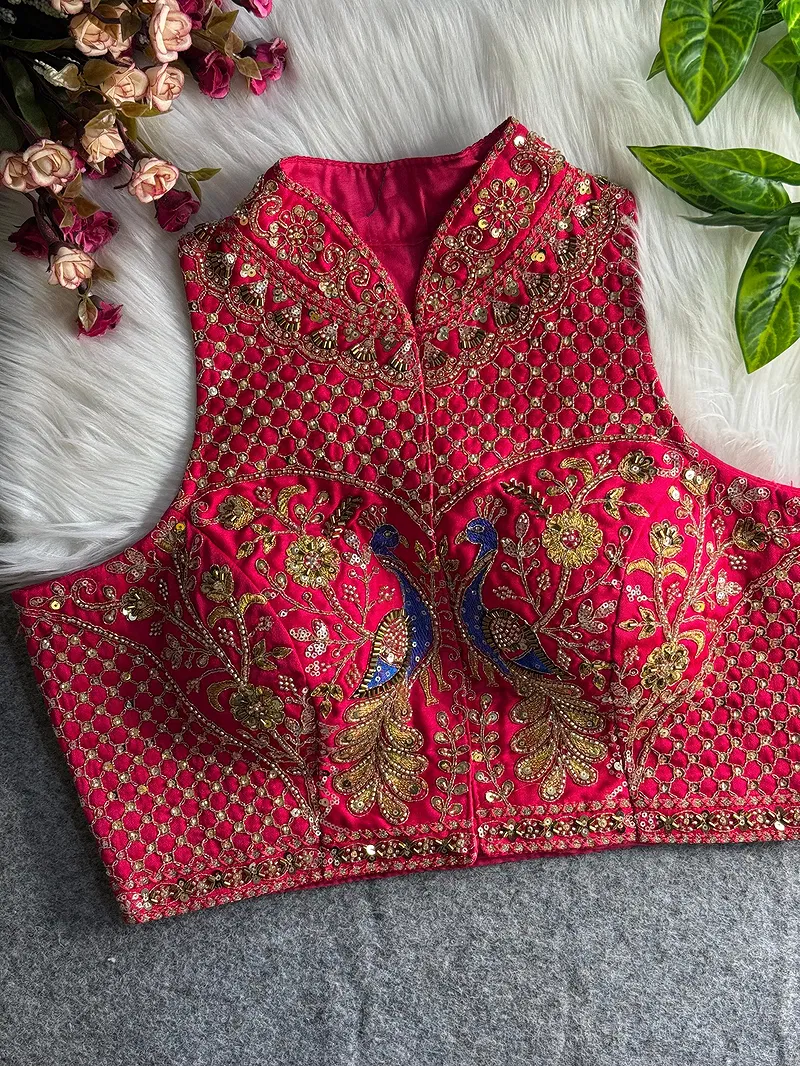 Rani Color Halter Neck Handwork Peacock Blouse