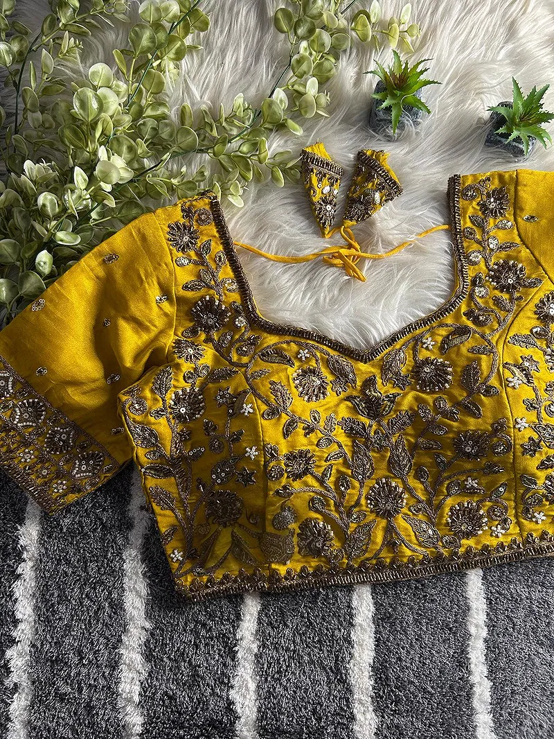 Yellow Color Handwork Blouse with Stars & Beads Bridal Blouse