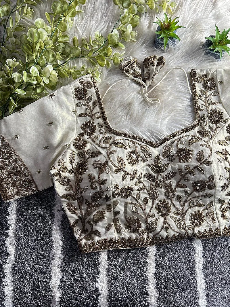 Off White Color Handwork Blouse with Stars & Beads Bridal Blouse