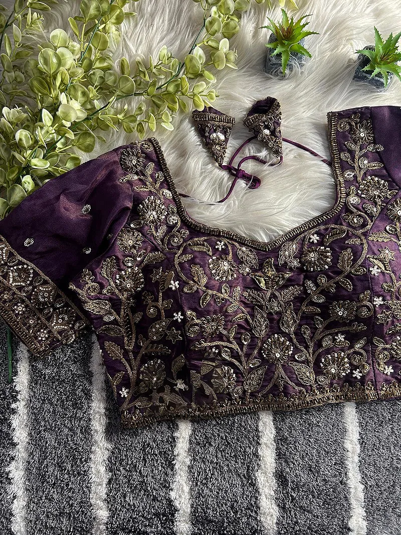 Wine Color Handwork Blouse with Stars & Beads Bridal Blouse