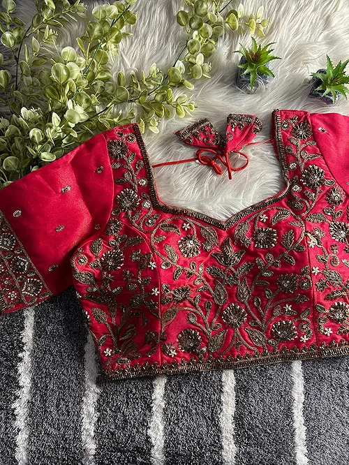 Red Color Handwork Blouse with Stars & Beads Bridal Blouse