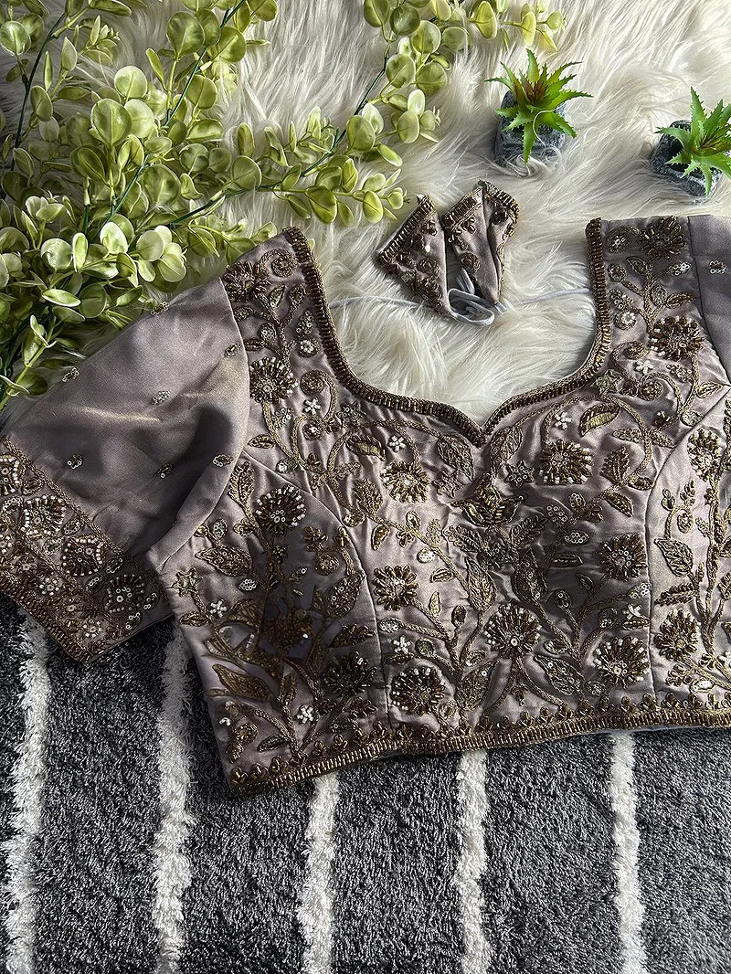 Grey Color Handwork Blouse with Stars & Beads Bridal Blouse