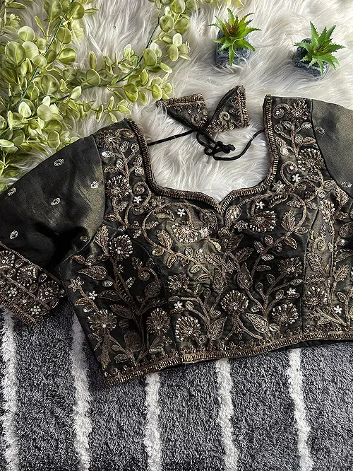 Black Color Handwork Blouse with Stars & Beads Bridal Blouse