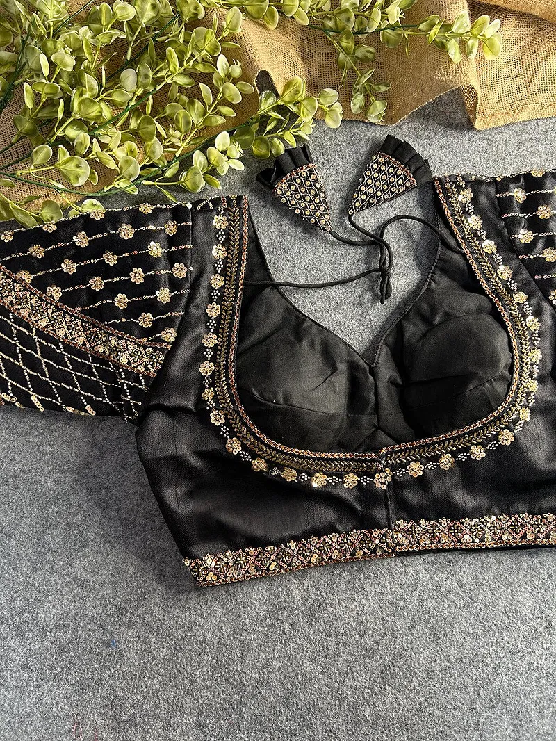 Black Color Handwork & Sequence Italian Silk Bridal Blouse