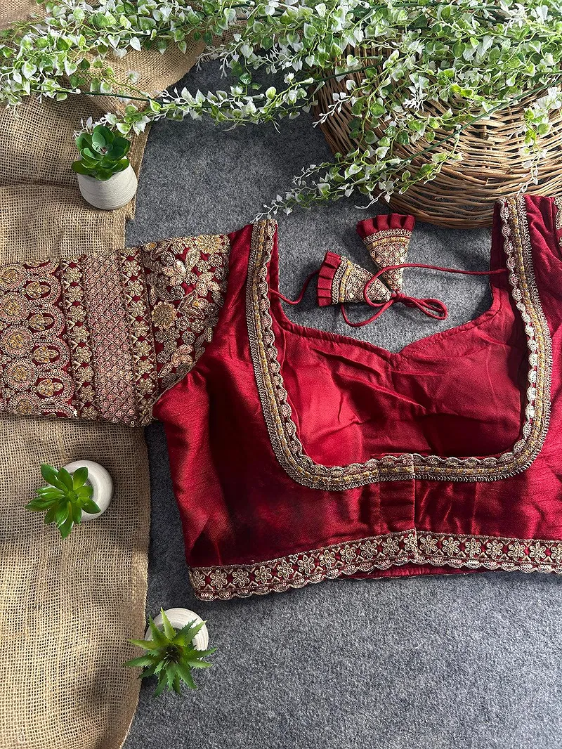 Maroon Color Bridal Italian Silk Embroidered Blouse