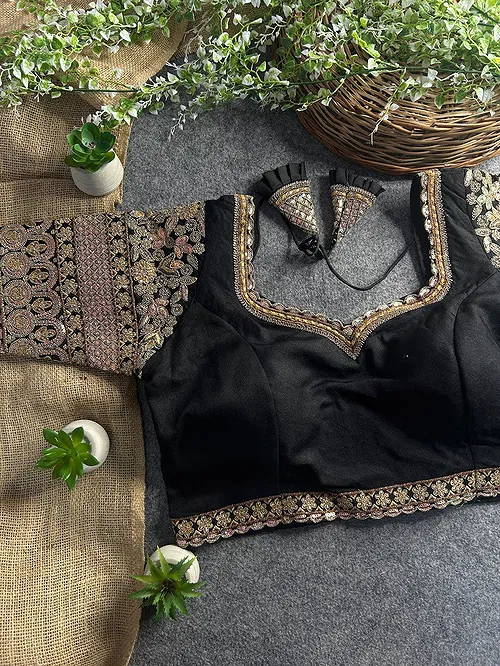 Black Color Bridal Italian Silk Embroidered Blouse