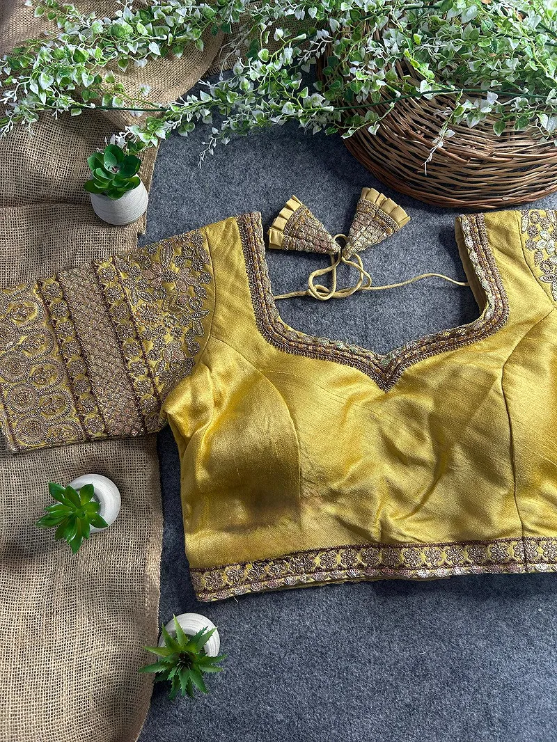 Gold Color Bridal Italian Silk Embroidered Blouse
