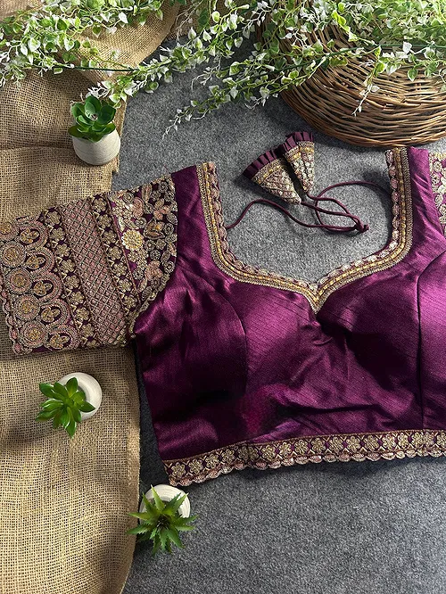 Wine Color Bridal Italian Silk Embroidered Blouse
