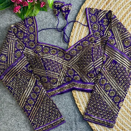 Purple Color Heavy Beads Work Full Sleeve Georgette Blouse