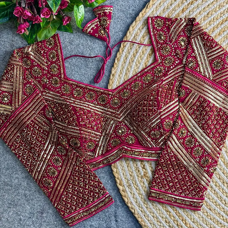 Rani Color Heavy Beads Work Full Sleeve Georgette Blouse