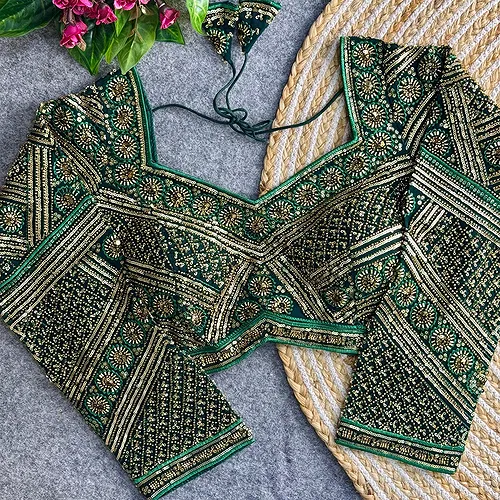 Green Color Heavy Beads Work Full Sleeve Georgette Blouse