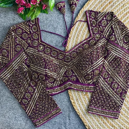 Wine Color Heavy Beads Work Full Sleeve Georgette Blouse