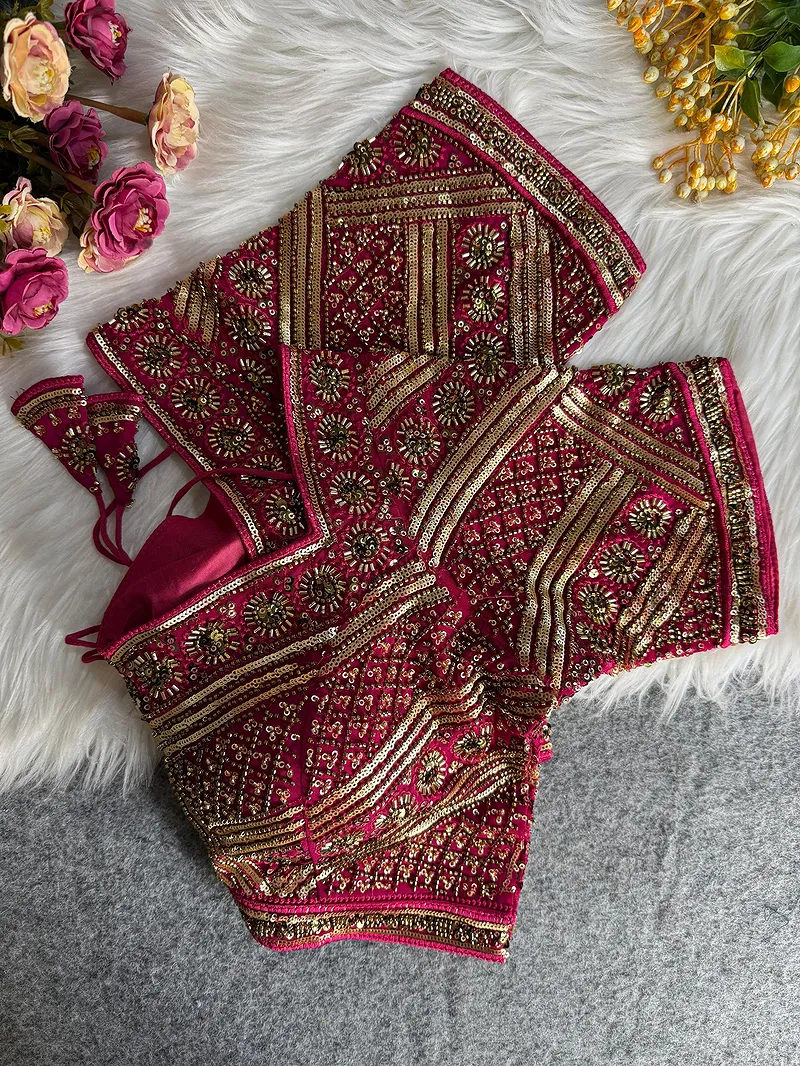 Rani Color Designer Partywear Blouse with Heavy Beads Work in Georgette