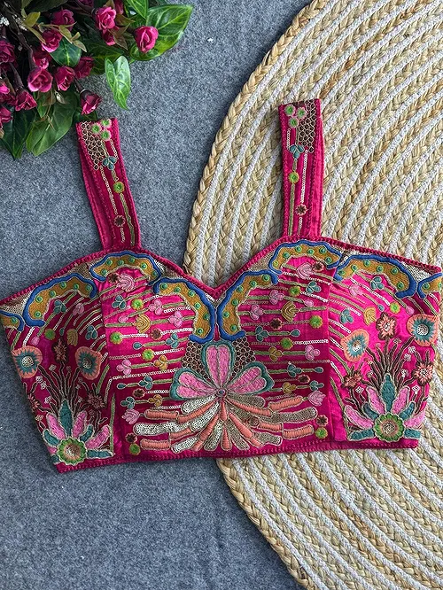 Rani Color Navratri Special Gaji Silk Embroidered Designer Blouse