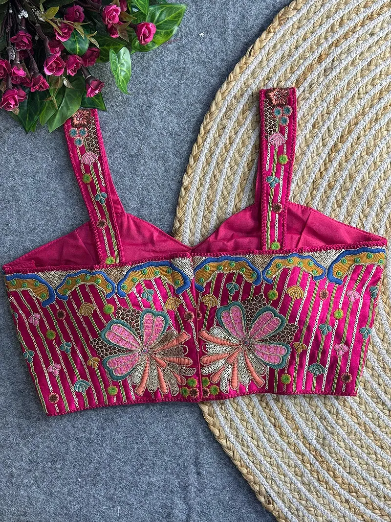 Rani Color Navratri Special Gaji Silk Embroidered Designer Blouse