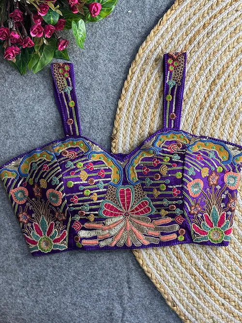 Purple Color Navratri Special Gaji Silk Embroidered Designer Blouse