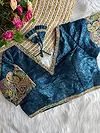 Blue Color V-Neck Heavy Embroidery Blouse