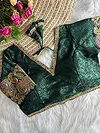 Bottle Green Color V-Neck Heavy Embroidery Blouse