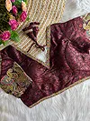 Maroon Color V-Neck Heavy Embroidery Blouse