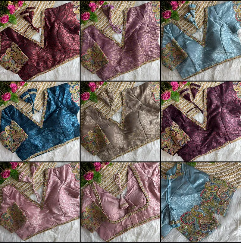 Bronze Color V-Neck Heavy Embroidery Blouse