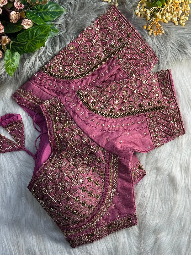 Pink Heavy Stars & Beads Bridal Partywear Blouse