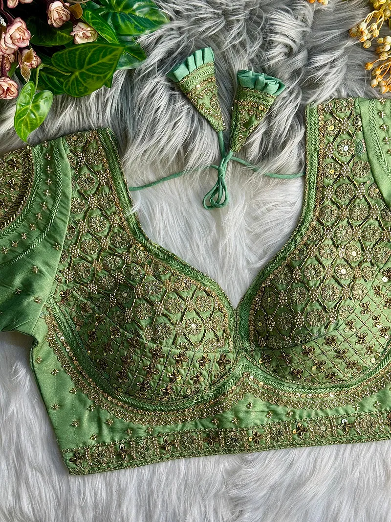 Sea Green Heavy Stars & Beads Bridal Partywear Blouse