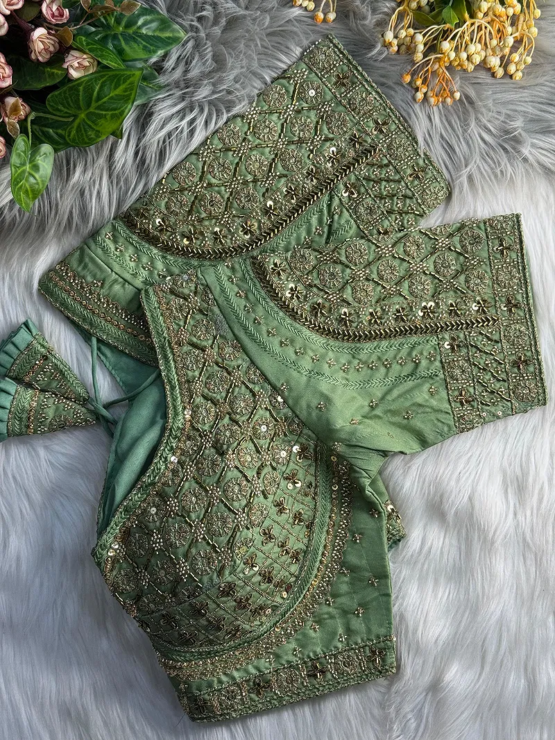 Sea Green Heavy Stars & Beads Bridal Partywear Blouse