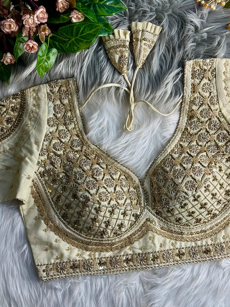 Cream Heavy Stars & Beads Bridal Partywear Blouse