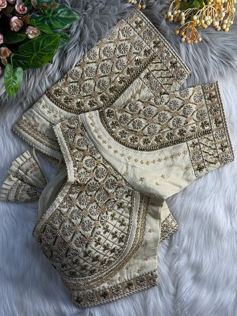 Cream Heavy Stars & Beads Bridal Partywear Blouse