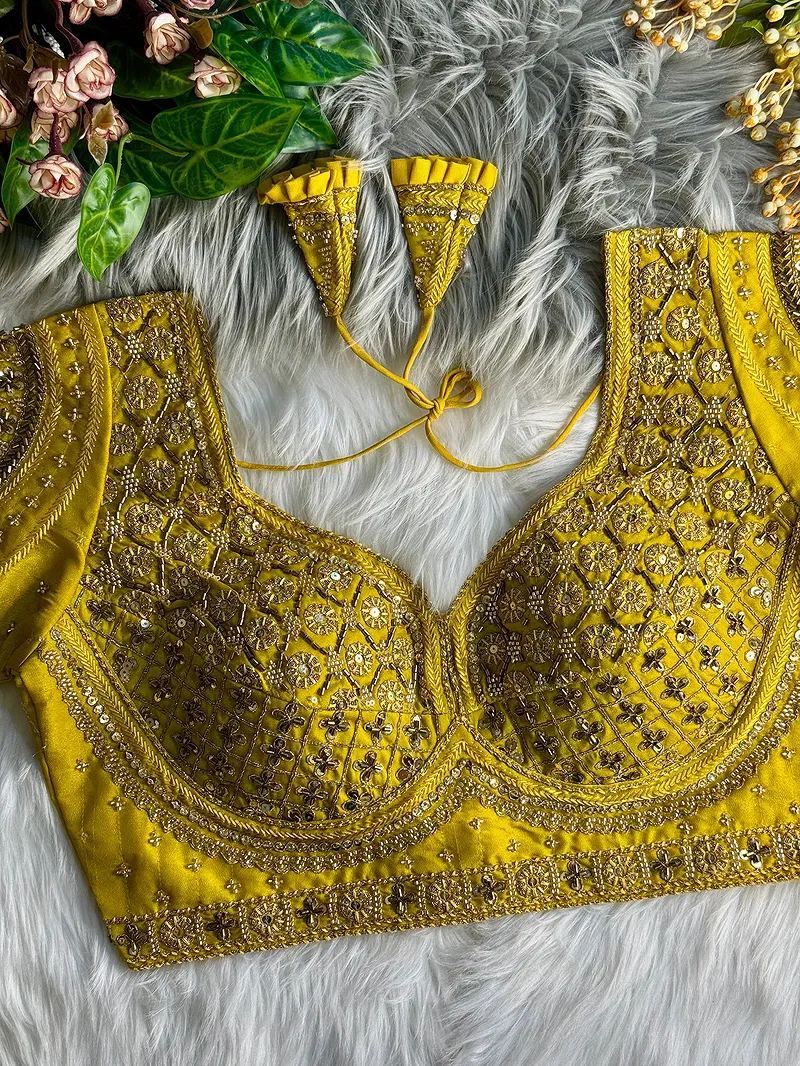 Mustard Heavy Stars & Beads Bridal Partywear Blouse