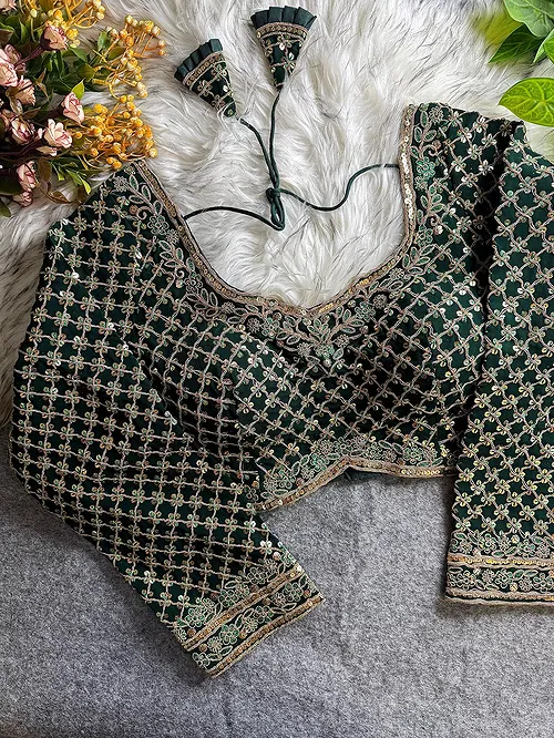 Green Color Full Sleeve Partywear Blouse