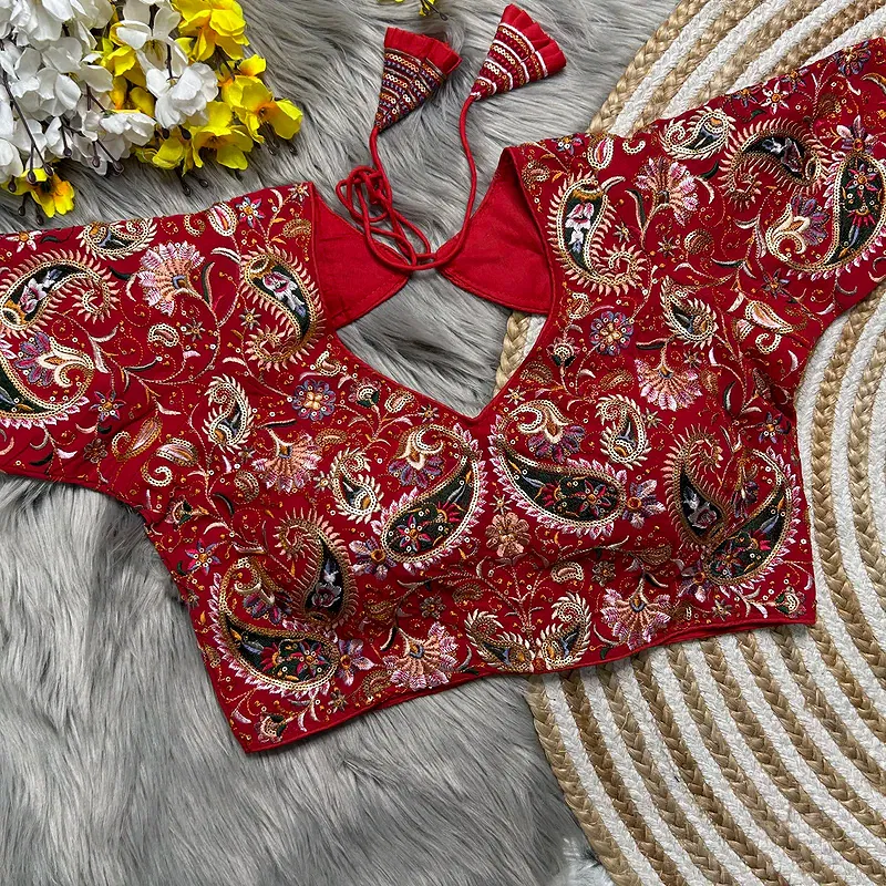 Red Heavy Colour Kashmiri Style Georgette Blouse