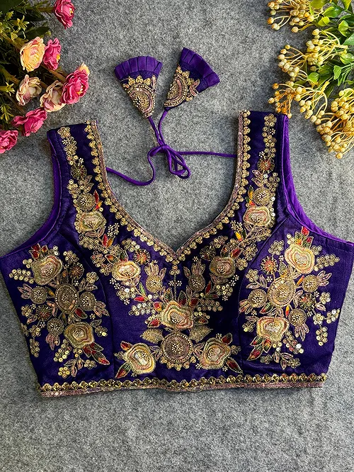 Purple Beads Work Bridal Blouse