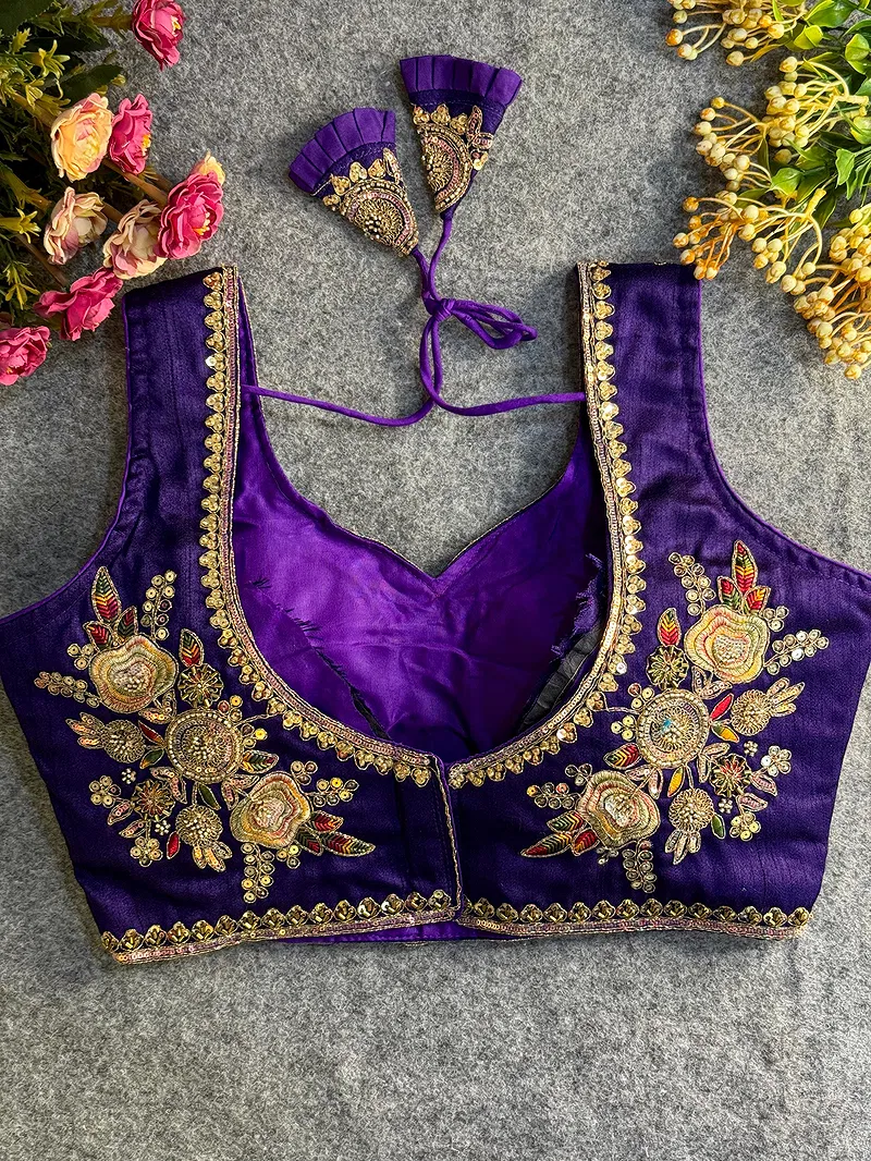 Purple Beads Work Bridal Blouse