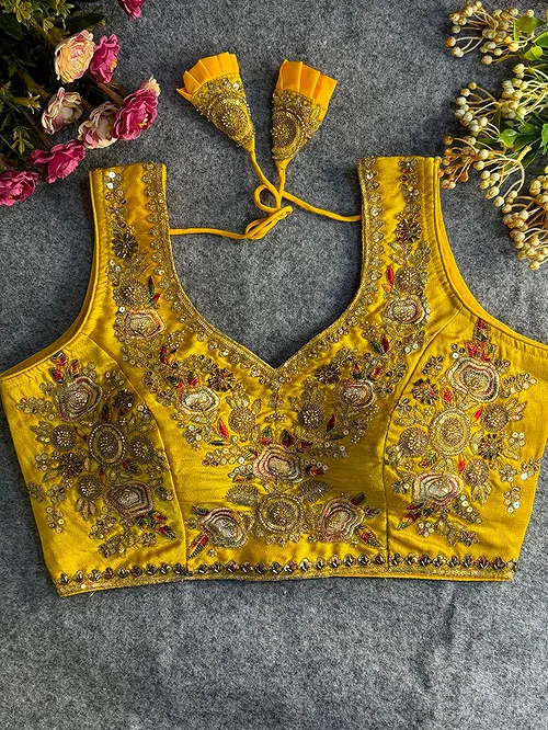 Yellow Beads Work Bridal Blouse