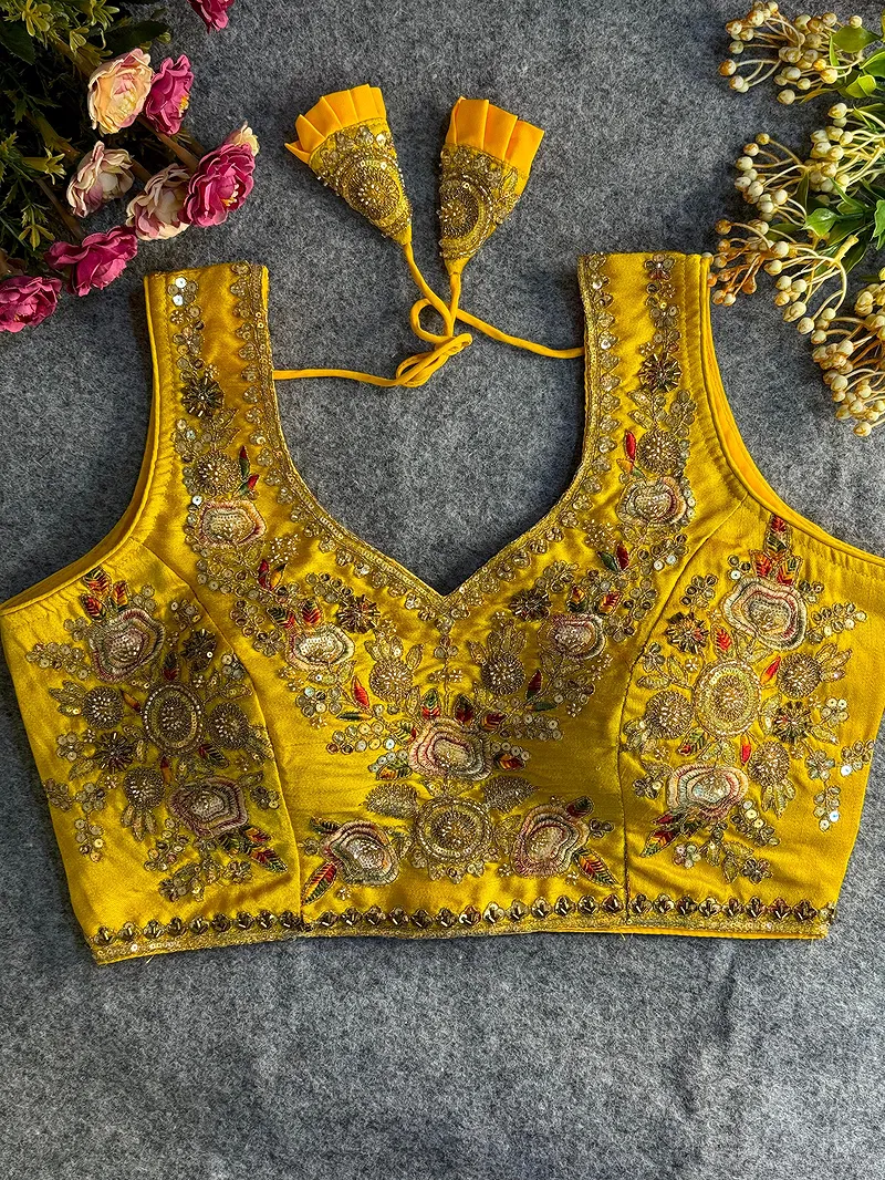 Yellow Beads Work Bridal Blouse