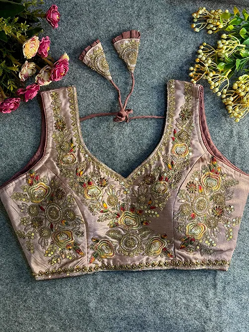 Light Pink Beads Work Bridal Blouse