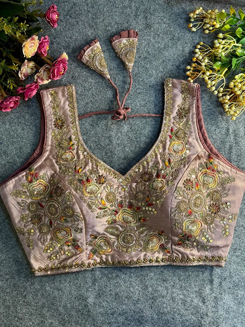 Light Pink Beads Work Bridal Blouse