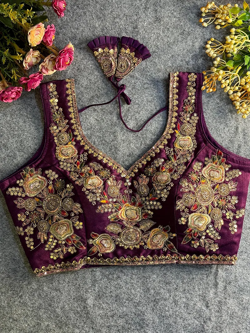 Wine Beads Work Bridal Blouse