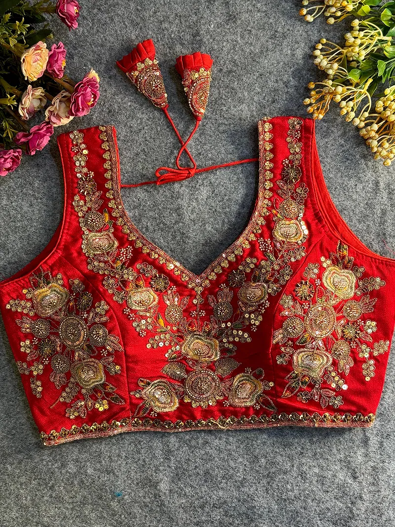 Red Beads Work Bridal Blouse