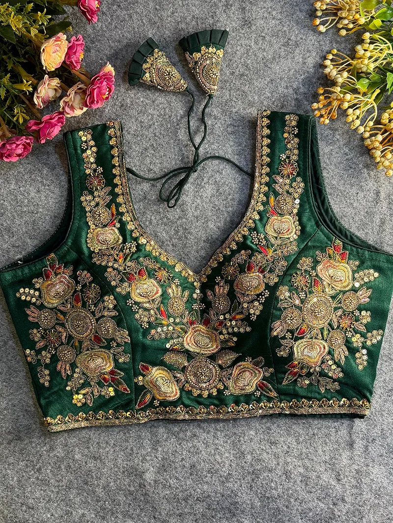 Green Beads Work Bridal Blouse