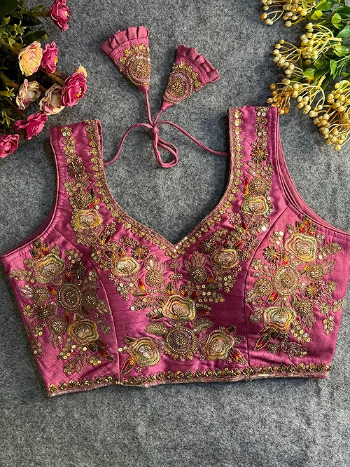 Pink Beads Work Bridal Blouse