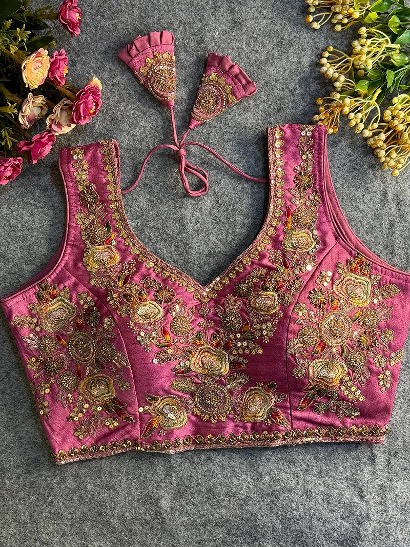 Pink Beads Work Bridal Blouse