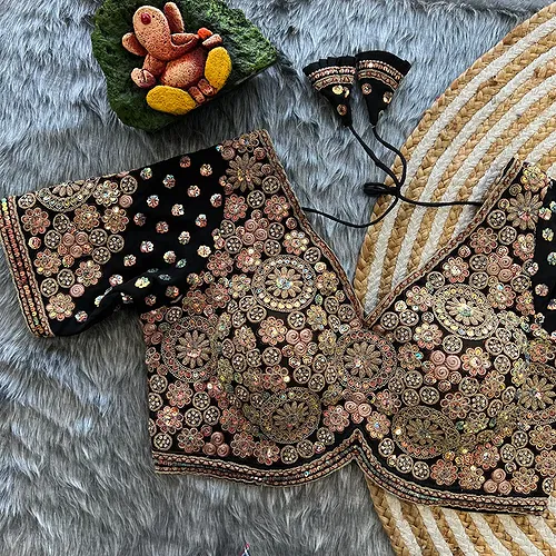 Black  Colour Georgette Embroidered Wedding Blouse