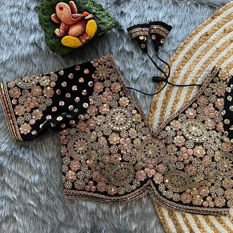 Black  Colour Georgette Embroidered Wedding Blouse