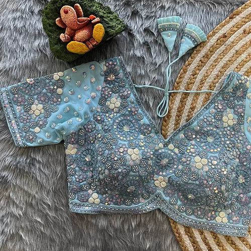 Sky blue Colour Georgette Embroidered Wedding Blouse