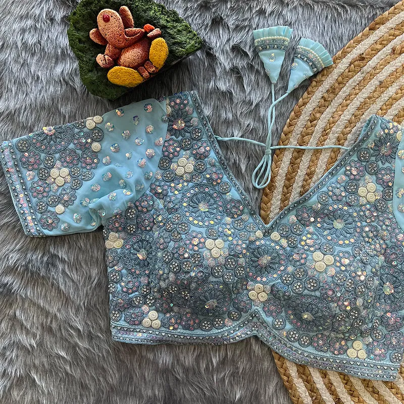 Sky blue Colour Georgette Embroidered Wedding Blouse