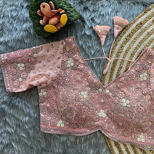 Baby Pink Colour Georgette Embroidered Wedding Blouse