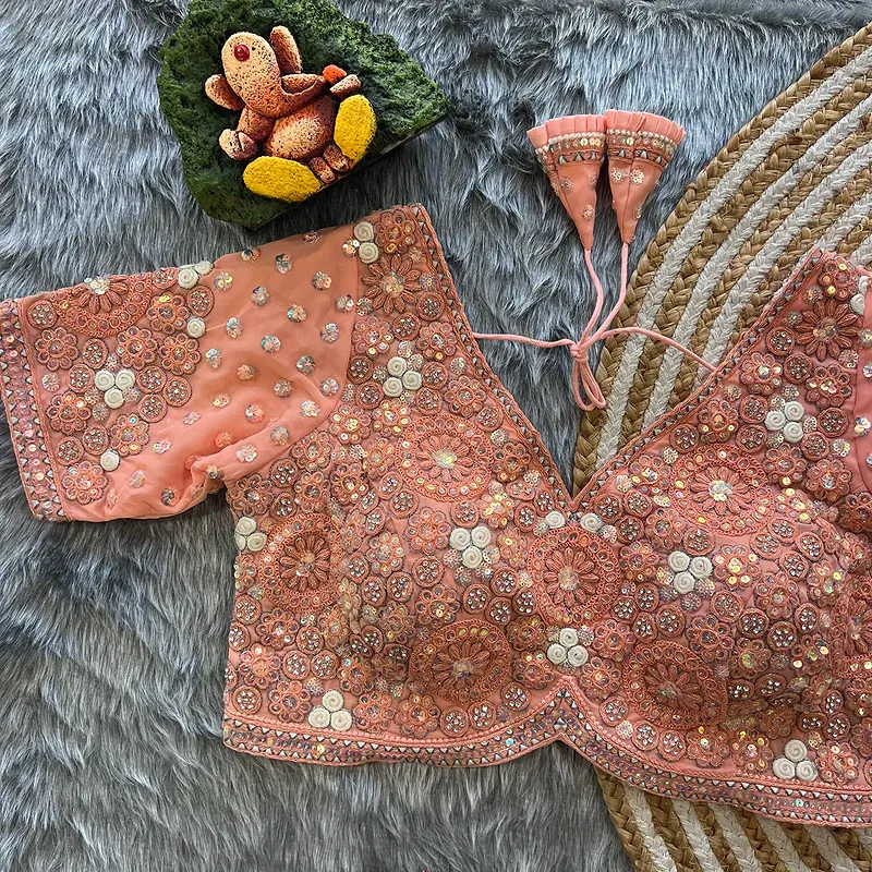 Peach Colour Georgette Embroidered Wedding Blouse